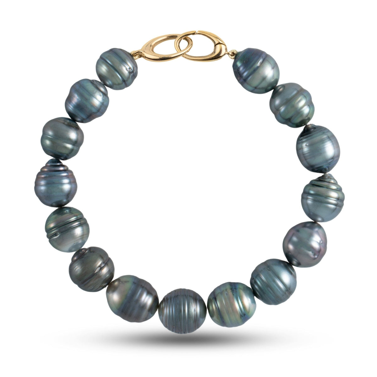 10.0-11.0 mm AA+ Baroque Tahitian Pearl Bracelet with a 14K yellow gold orbit clasp