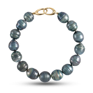 10.0-11.0 mm AA+ Baroque Tahitian Pearl Bracelet with a 14K yellow gold orbit clasp