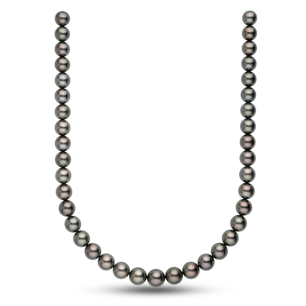 10.1-12.1 mm AAA Tahitian Round Pearl Necklace featuring lustrous, dark cultured pearls with subtle overtones in a classic strand design.