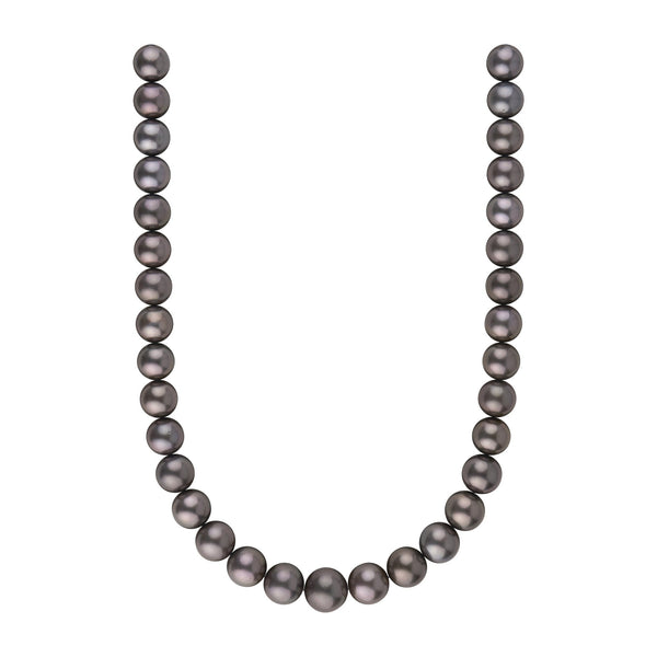 12.0-14.6 mm AA+/AAA Tahitian Round Pearl Necklace featuring lustrous black pearls with subtle iridescent hues in a classic strand design.