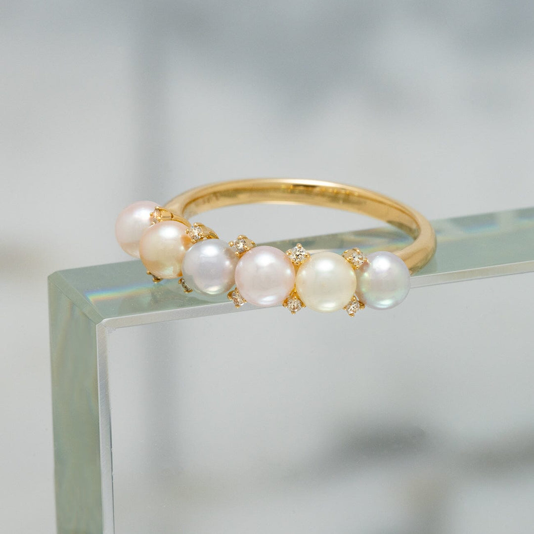 U-14-A: 4 mm Multicolor Akoya Pearl and Diamond Ring