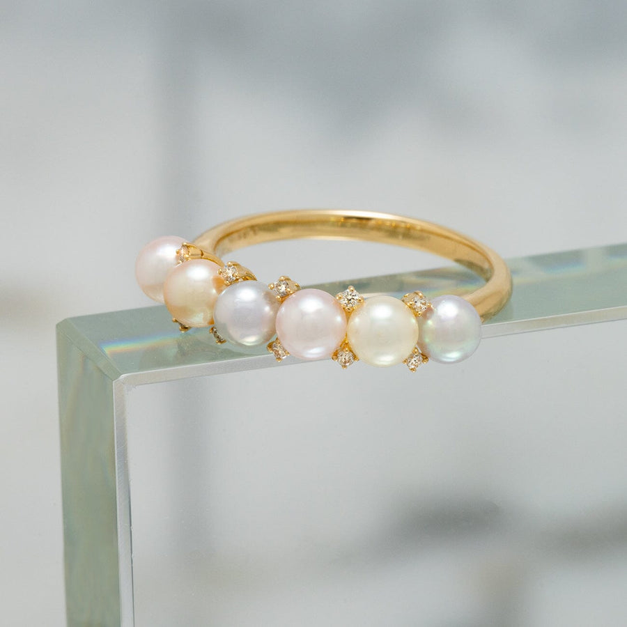 U-14-A: 4 mm Multicolor Akoya Pearl and Diamond Ring