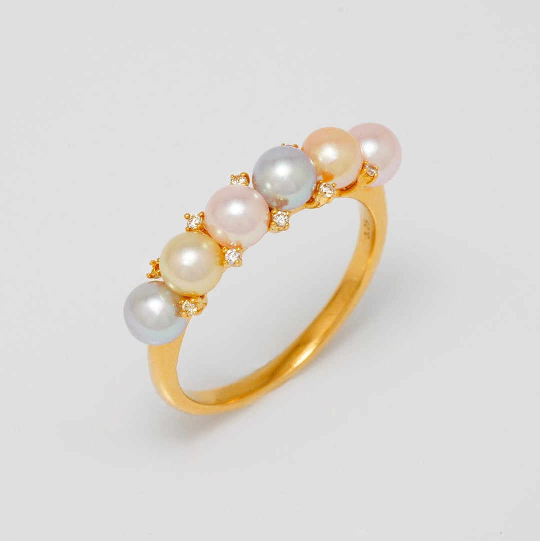 U-14-B: 4 mm Multicolor Akoya Pearl and Diamond Ring
