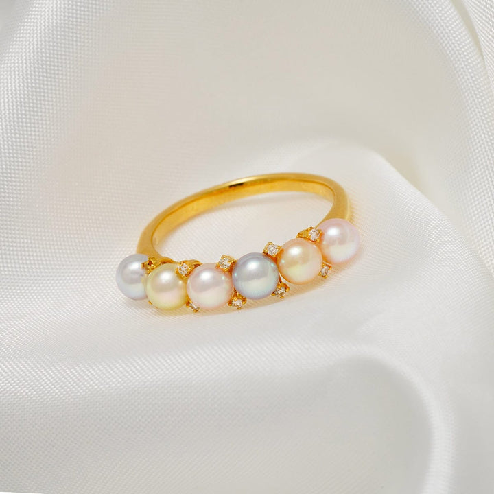U-14-B: 4 mm Multicolor Akoya Pearl and Diamond Ring