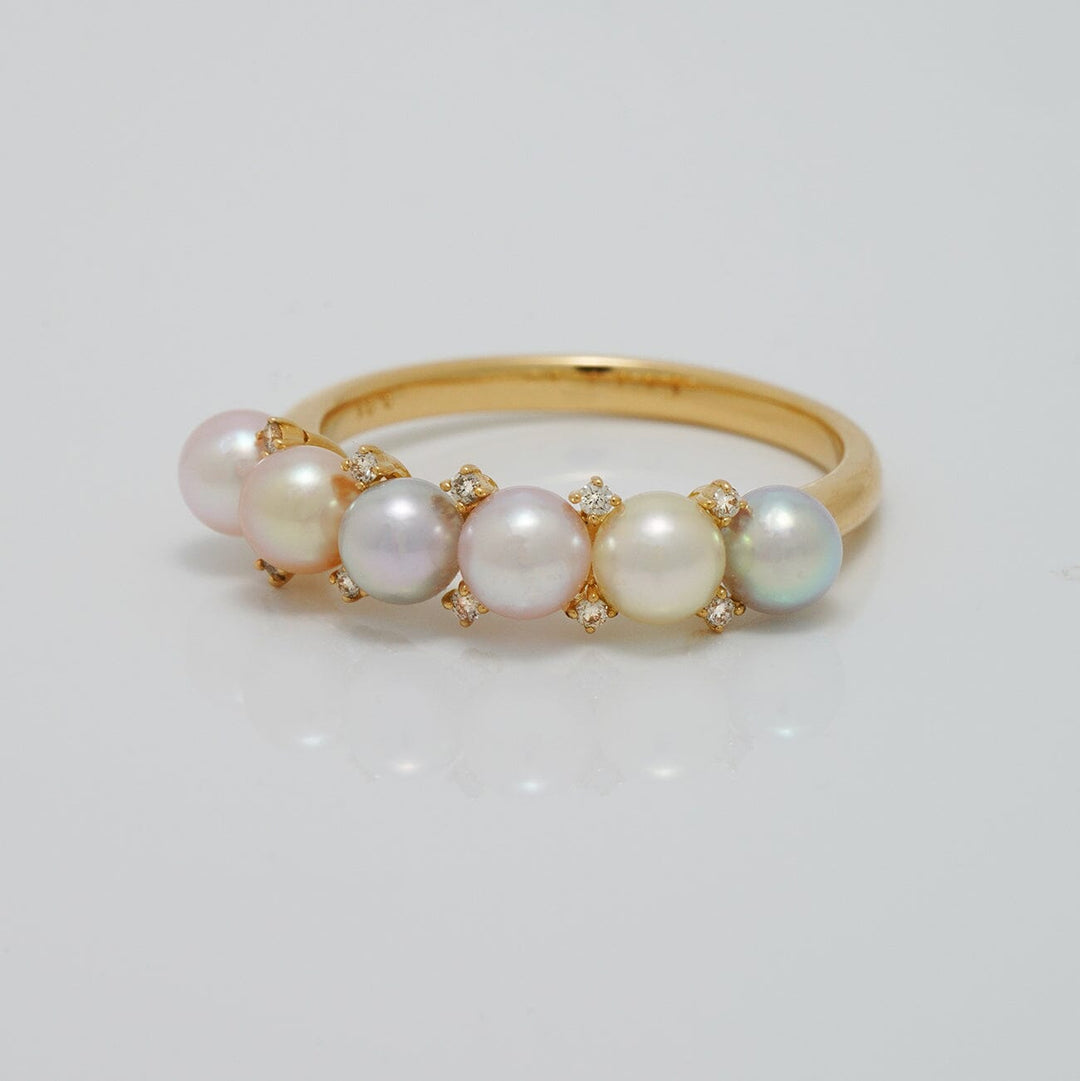 U-14a: 4 mm Multicolor Akoya Pearl and Diamond Ring