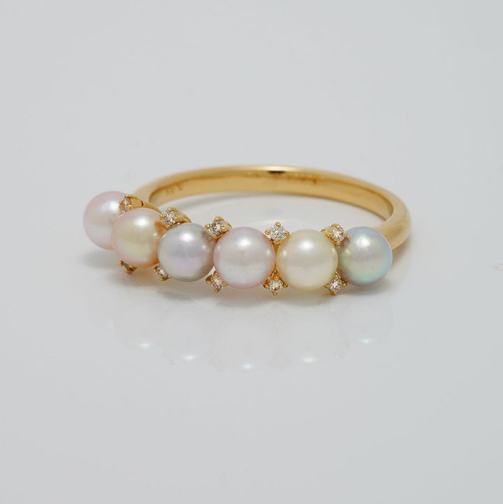 U-14a: 4 mm Multicolor Akoya Pearl and Diamond Ring