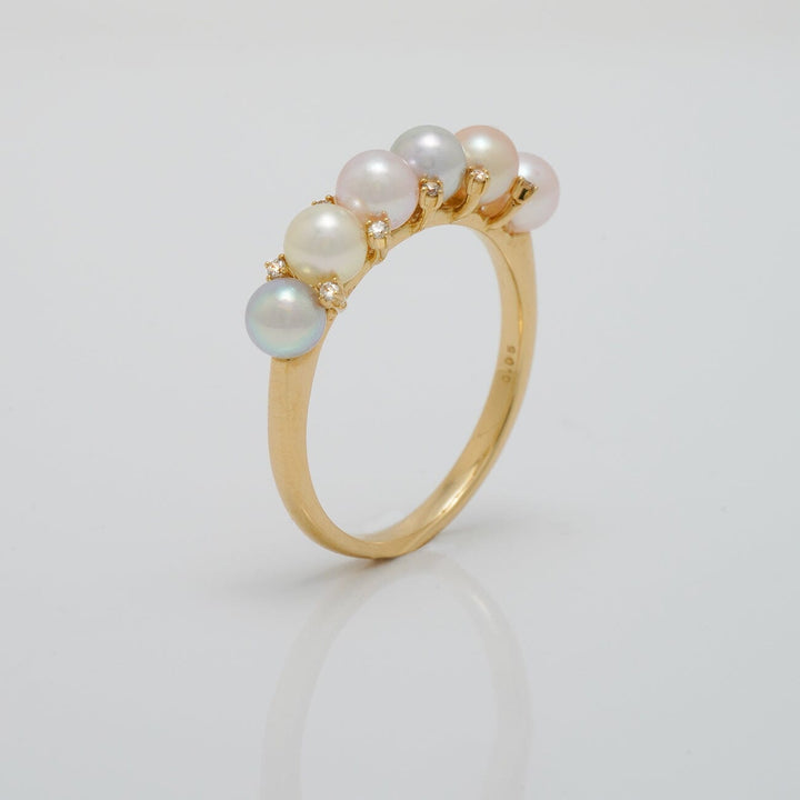 U-14a: 4 mm Multicolor Akoya Pearl and Diamond Ring