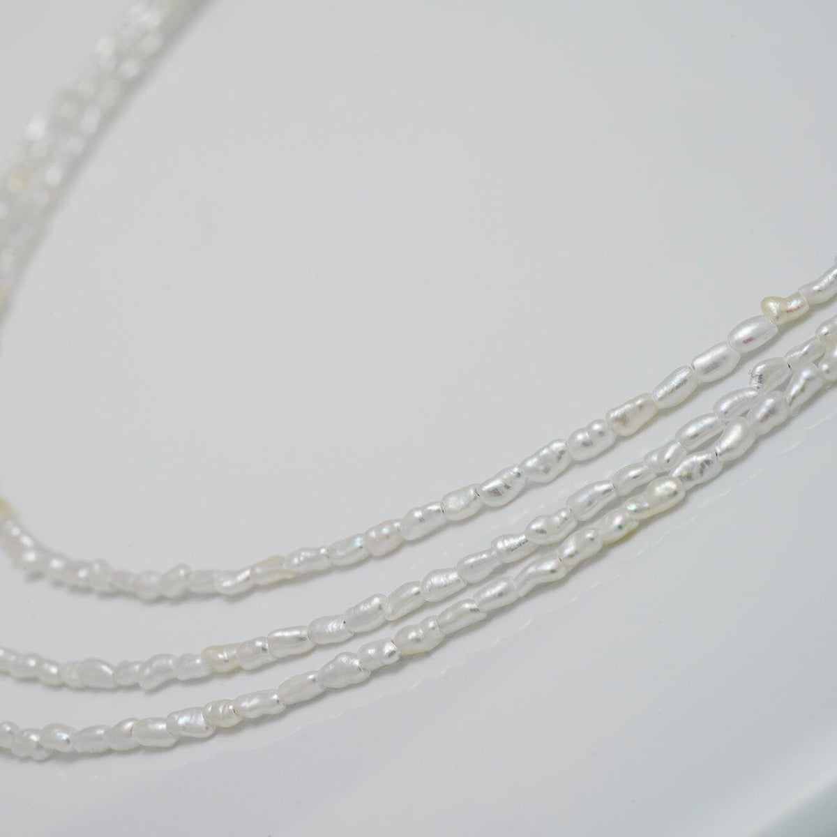 U-33: 1.7-2 mm Triple-strand Akoya Keshi Pearl Necklace, 16.5", GP SS, view 3