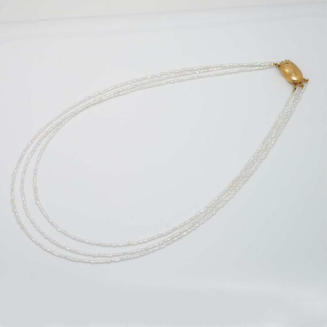U-33: 1.7-2 mm Triple-strand Akoya Keshi Pearl Necklace, 16.5", GP SS