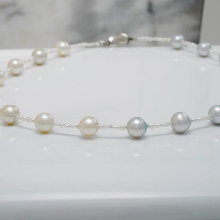 U-40: 7.5-8.0 mm White to Blue Akoya Baroque & Keshi Pearl Necklace