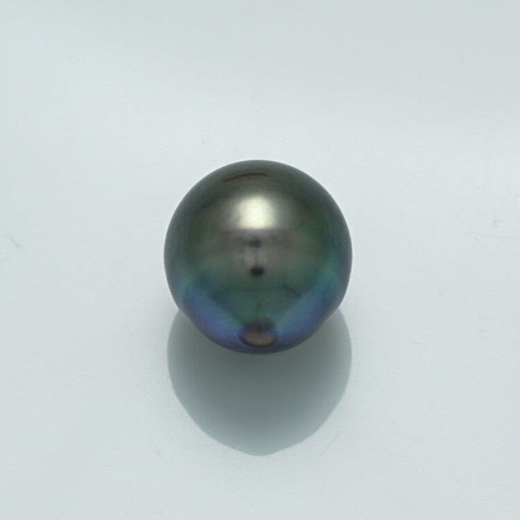 Single lustrous 11.4 x 10.5 mm Fijian Drop Pearl with deep dark hues and subtle iridescent overtones, showcasing the elegant natural beauty of cultured pearls.