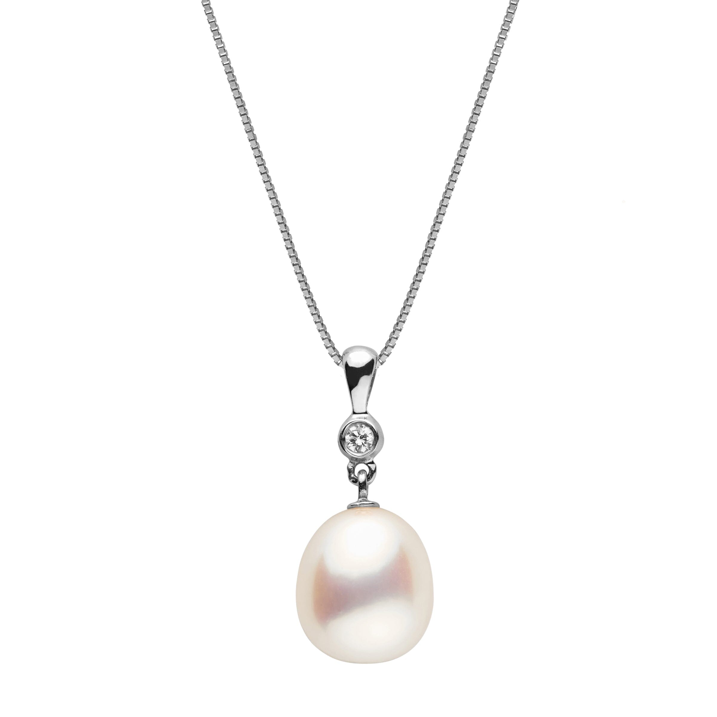 10.0-11.0 mm AAA White Freshwater Drop Pearl and Diamond Romantic Collection Pendant