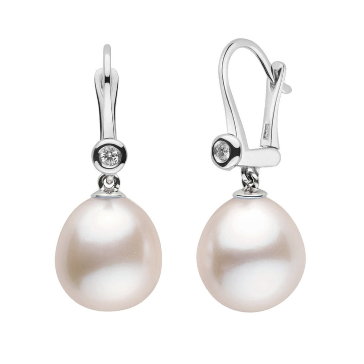 11.0-12.0 mm AAA White Freshwater Drop Pearl and Diamond Romantic Collection Earrings