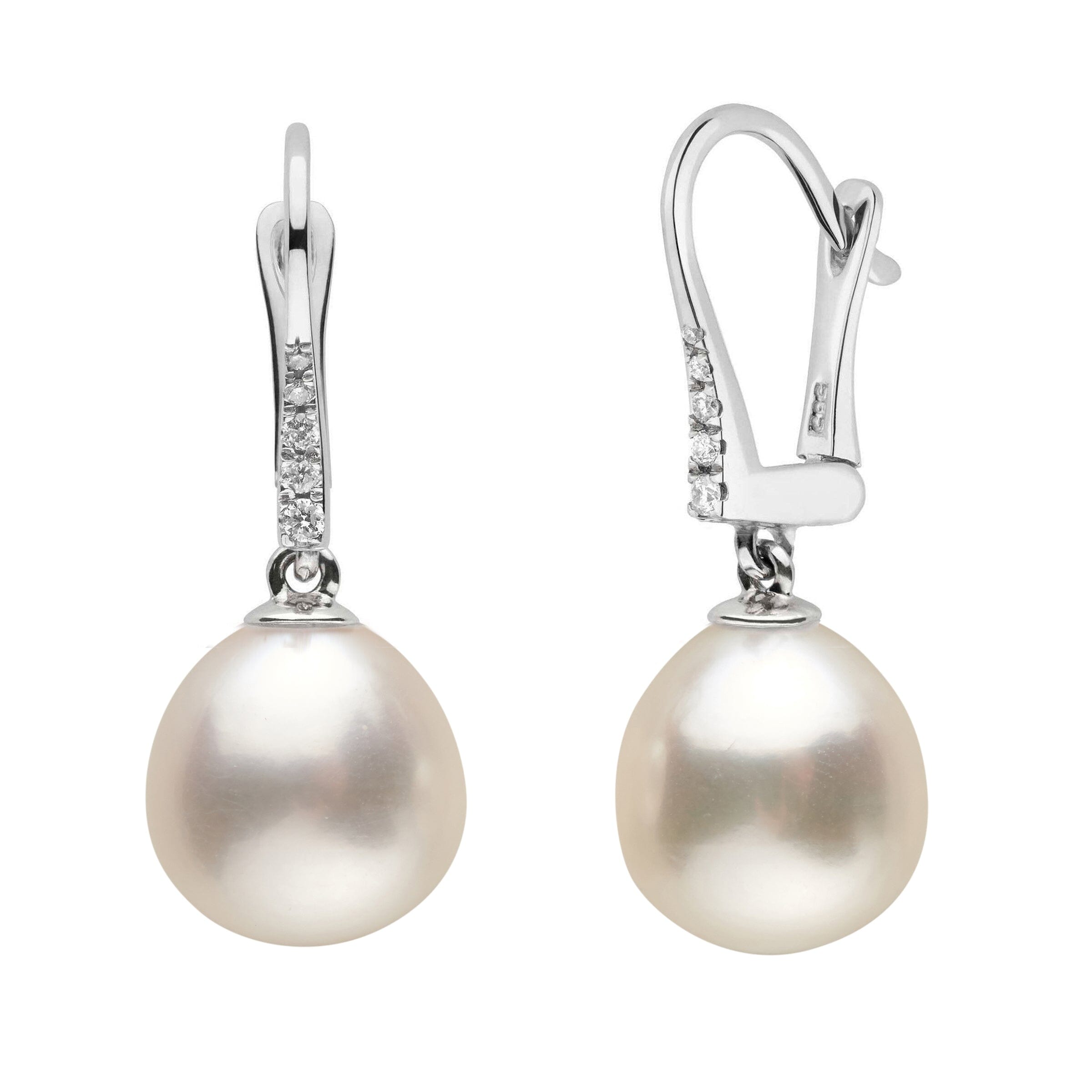 11.0-12.0 mm AAA White Freshwater Drop Pearl and Diamond Allure Collection Earrings