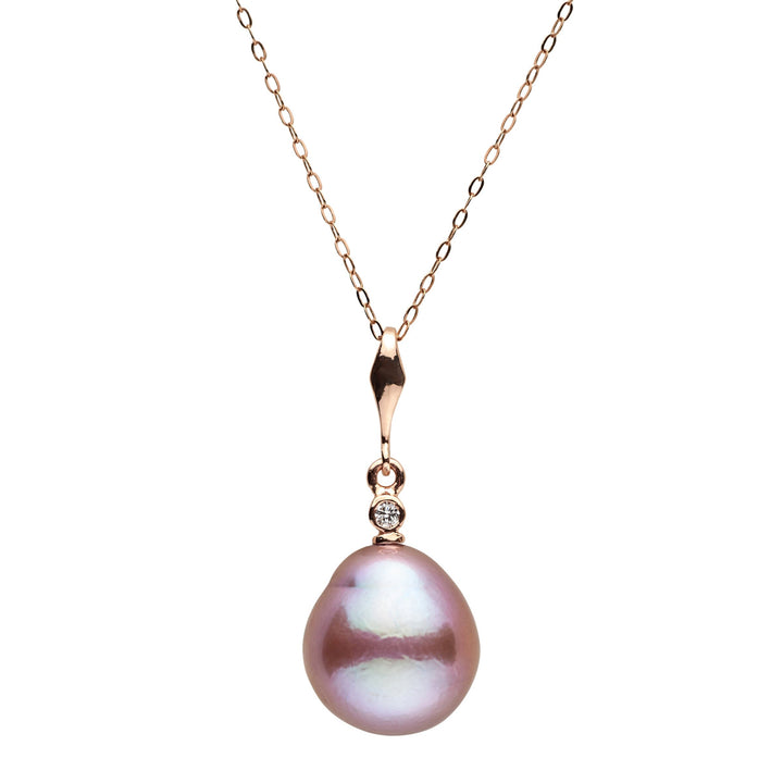 13.0-14.0 mm AAA Lavender Freshwater Drop Pearl and Diamond Essential Pendant