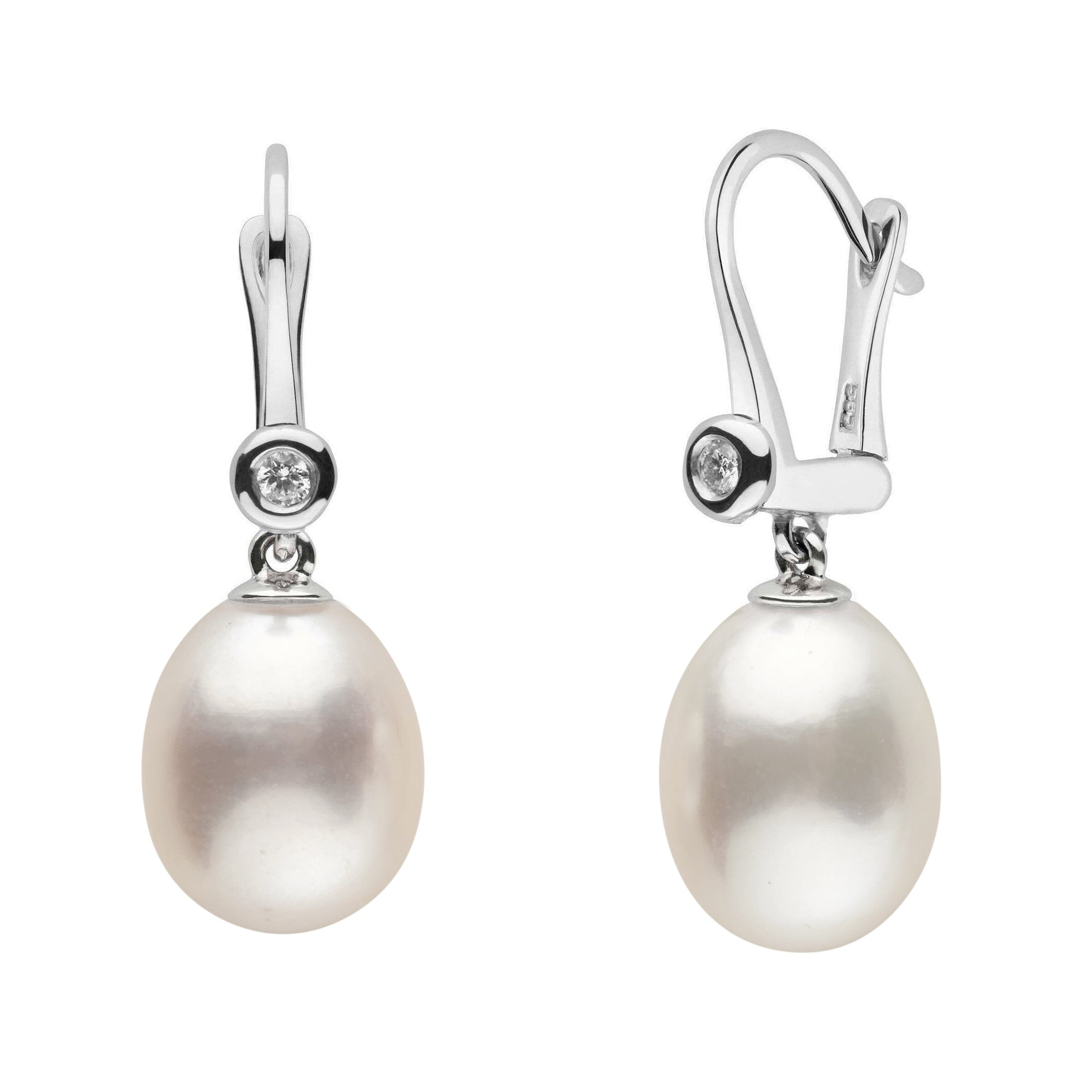 10.0-11.0 mm AAA White Freshwater Drop Pearl and Diamond Romantic Collection Earrings