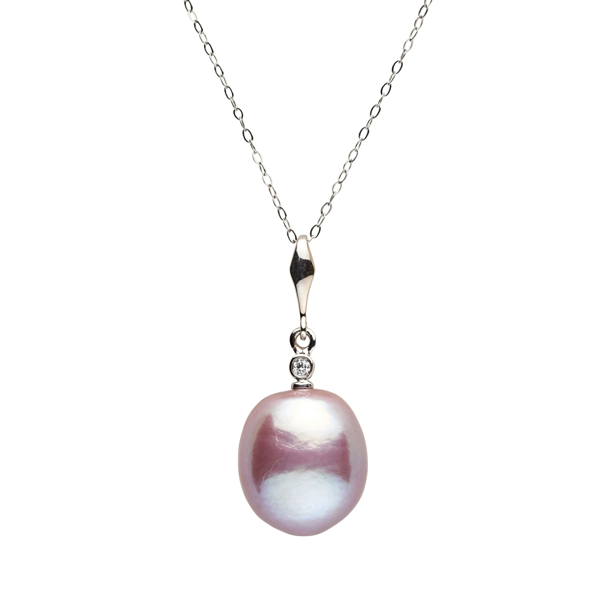 13.0-14.0 mm AAA Lavender Freshwater Edison Drop Pearl and Diamond Essential Pendant
