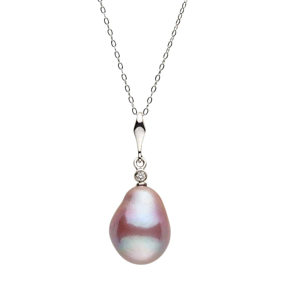 13.0-14.0 mm AAA Ombre Lavender Freshwater Drop Pearl and Diamond Essential Pendant