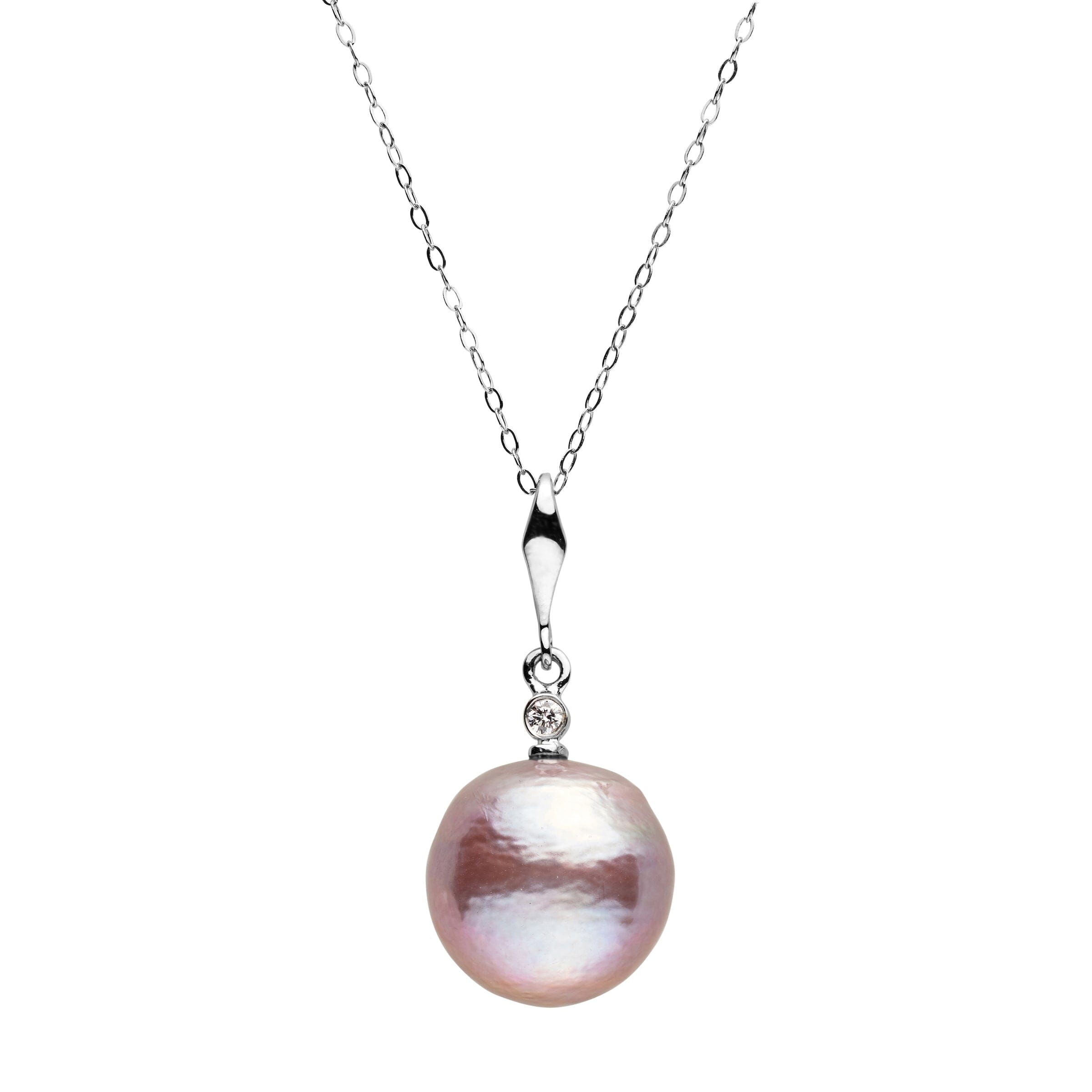 14.0-15.0 mm AAA Lavender Freshwater Drop Edison Pearl and Diamond Essential Pendant
