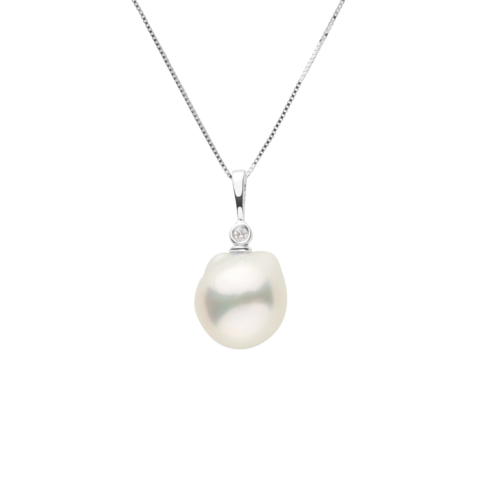 10.0-11.0 mm Metallic White Edison Freshwater Drop Pearl and Diamond Aspire Pendant