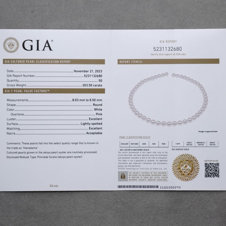 8.03-8.50 mm GIA Certified Hanadama Akoya Pearl Necklace