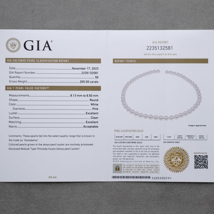 8.13-8.50 mm GIA Certified Hanadama Akoya Pearl Necklace