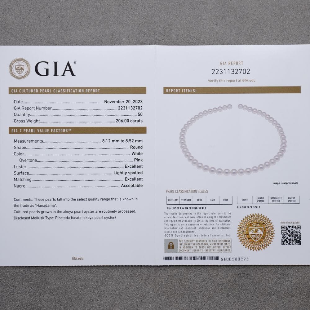 8.12-8.52 mm GIA Certified Hanadama Akoya Pearl Necklace