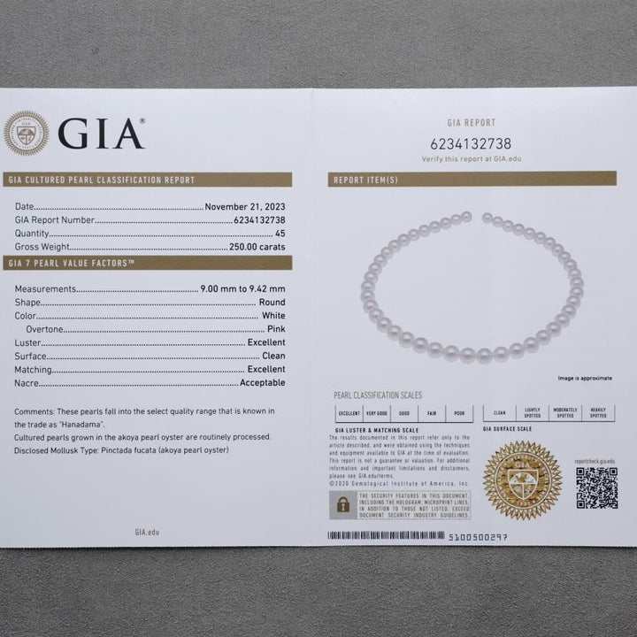 9.00-9.42 mm GIA Certified Hanadama Akoya Pearl Necklace