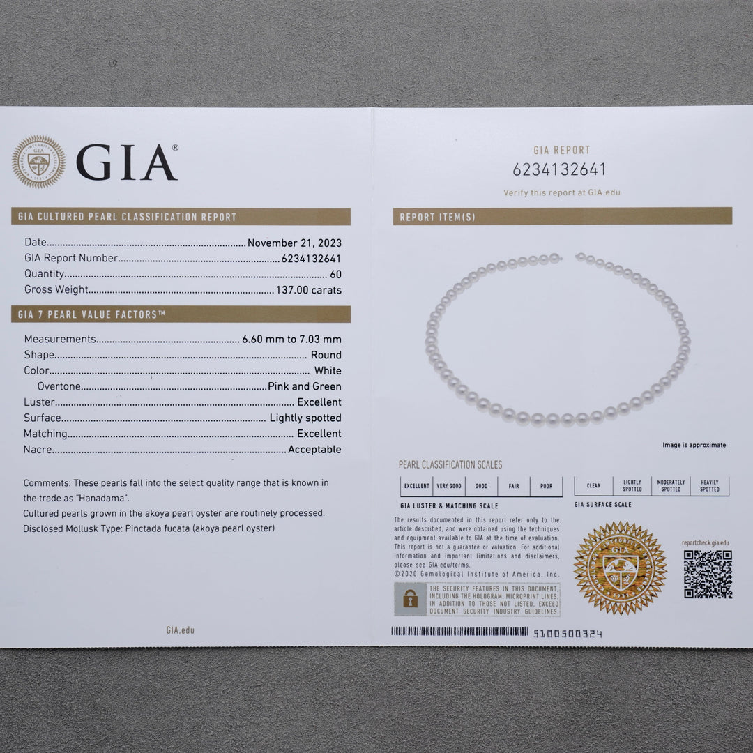 6.60-7.03 mm GIA Certified Hanadama Akoya Pearl Necklace