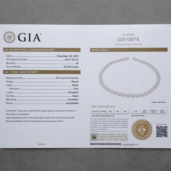 9.01-9.46 mm GIA Certified Hanadama Akoya Pearl Necklace