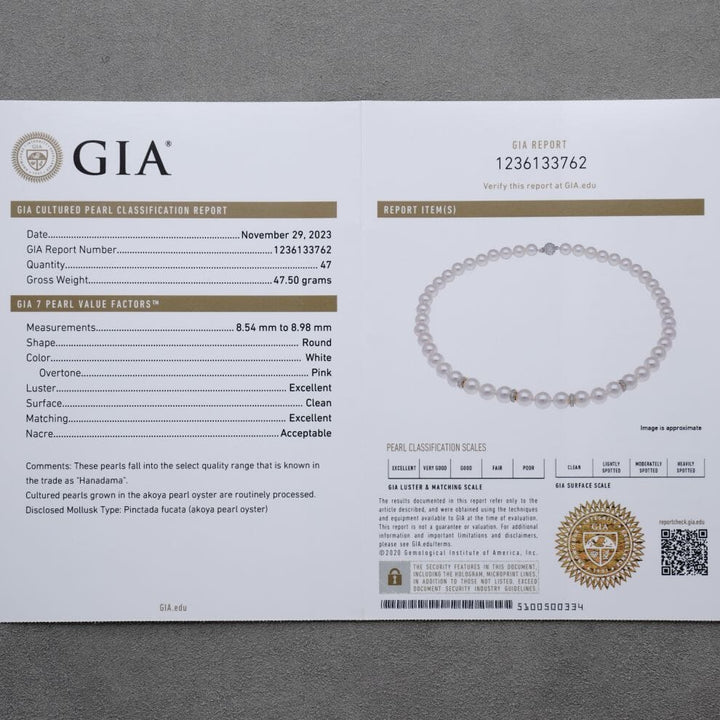 8.54-8.98 mm GIA Certified Hanadama Akoya Pearl Necklace