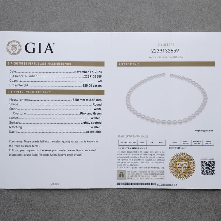 8.50-8.88 mm GIA Certified Hanadama Akoya Pearl Necklace