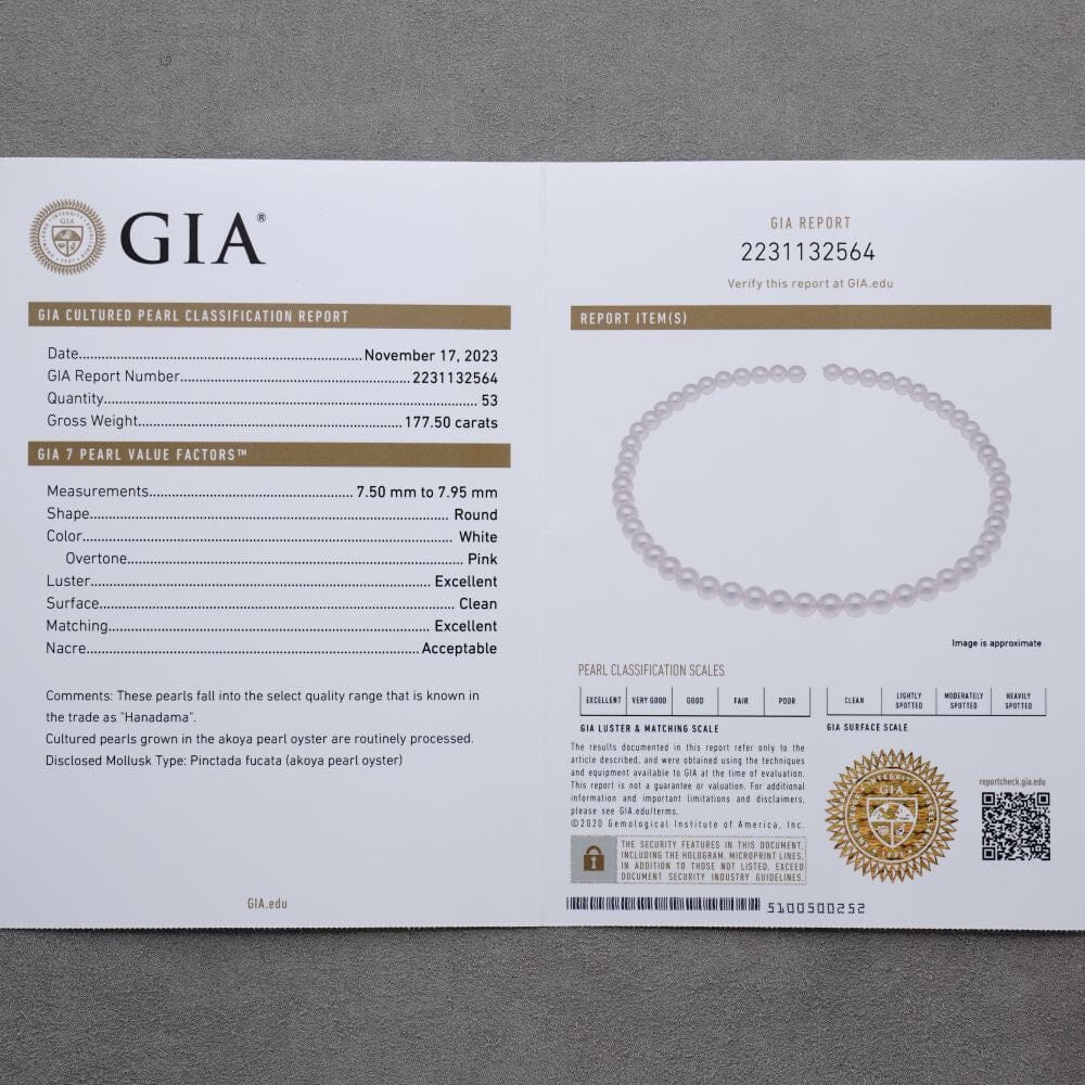 7.50-7.95 mm GIA Certified Hanadama Akoya Pearl Necklace