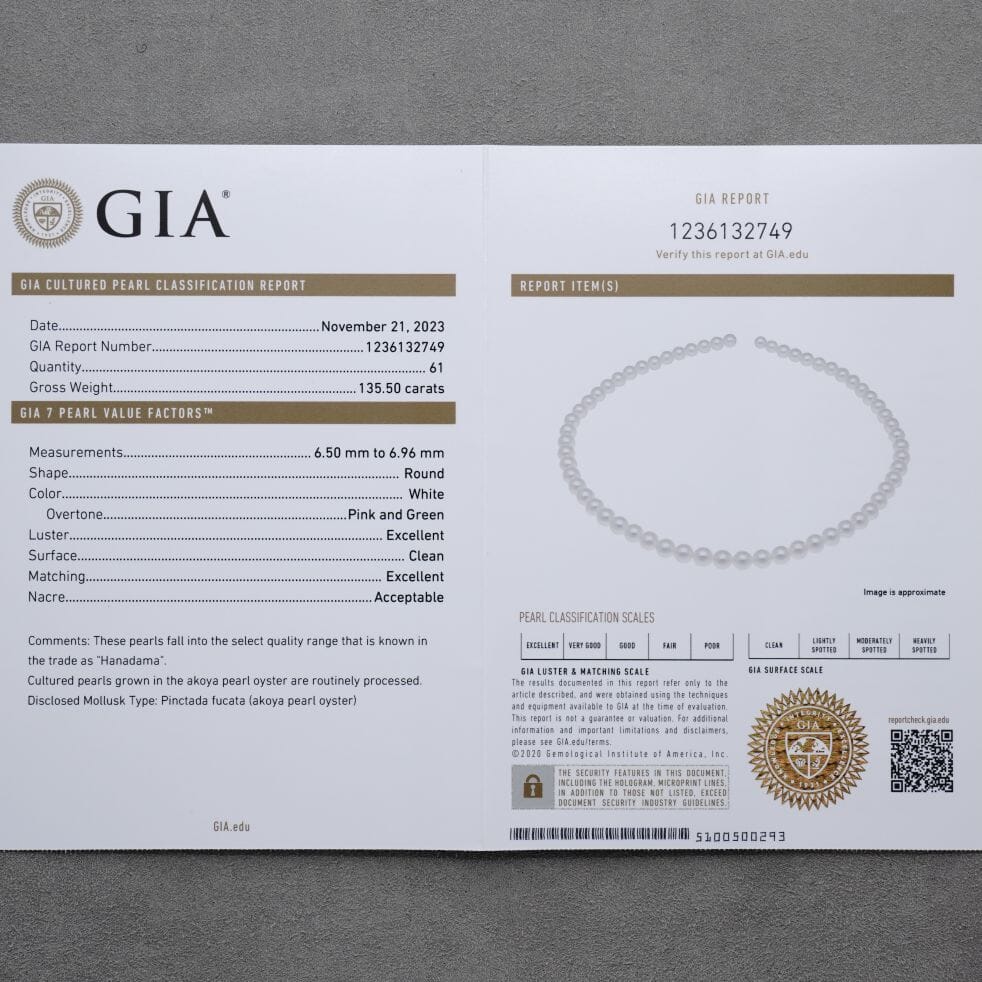 6.50-6.96 mm GIA Certified Hanadama Akoya Pearl Necklace