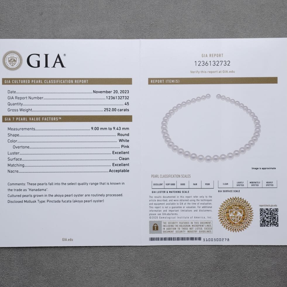 9.00-9.43 mm GIA Certified Hanadama Akoya Pearl Necklace