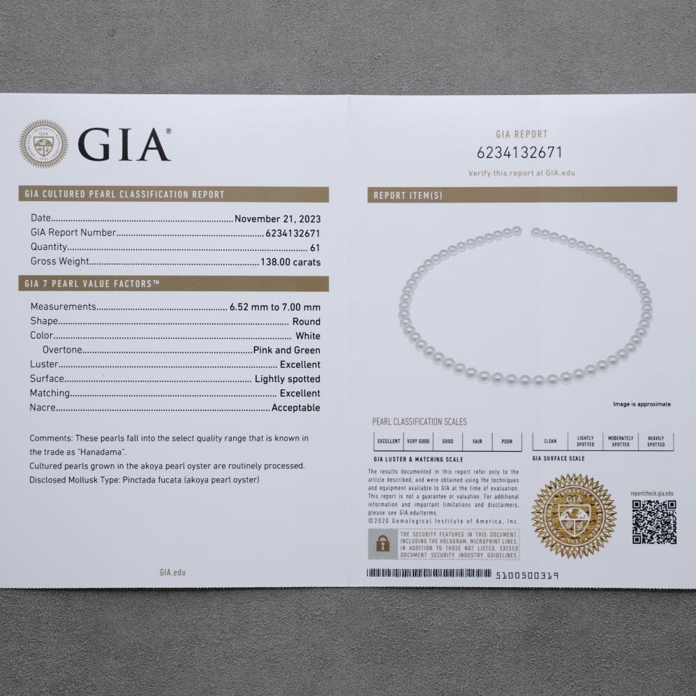 6.52-7.00 mm GIA Certified Hanadama Akoya Pearl Necklace