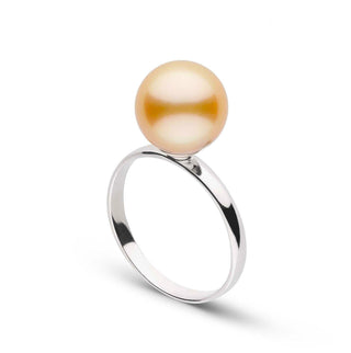 AAA 9.0–10.0 mm Golden South Sea pearl ring set in a 2.5 mm 14K white gold band