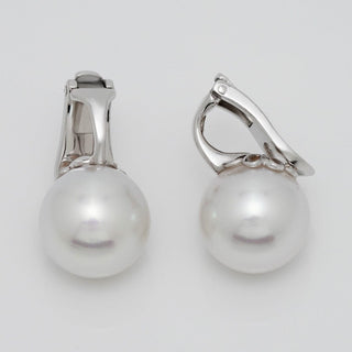 Assael Collection: 11.9 mm South Sea Pearl Earrings featuring lustrous white pearls set on elegant 14K white gold clasps, perfect for a timeless and sophisticated look.