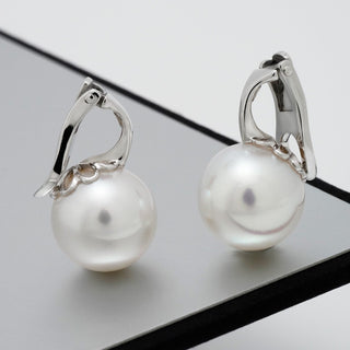 Assael Collection: 11.9 mm South Sea Pearl Earrings featuring lustrous white South Sea pearls set in elegant polished 14K white gold clasps, showcasing timeless sophistication and fine craftsmanship.