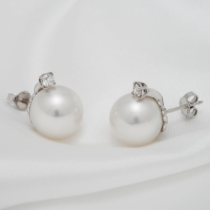 Assael Collection: 13.0 mm White South Sea Pearl and Diamond Earrings