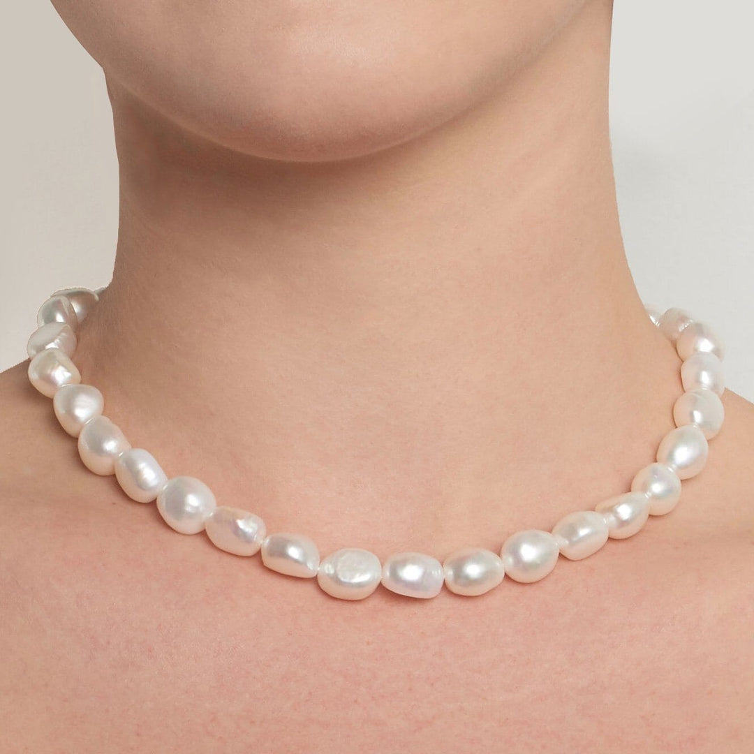 10.0-11.0 mm White Freshwater Baroque Pearl Necklace