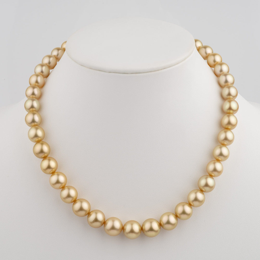 10.2–12.7 mm AA+/AAA Golden South Sea Round Pearl Necklace