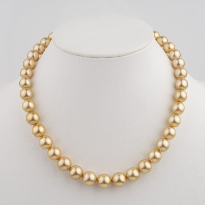 10.2–12.7 mm AA+/AAA Golden South Sea Round Pearl Necklace