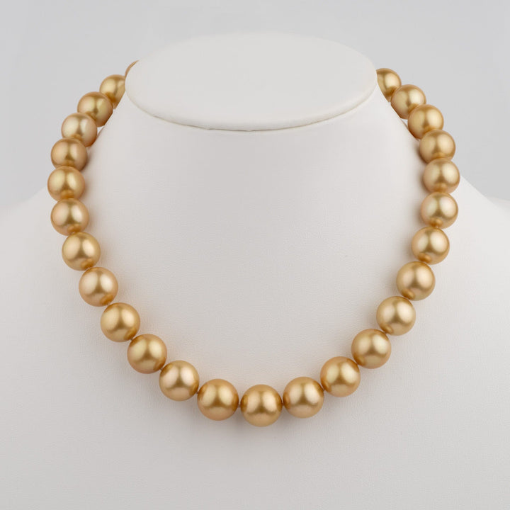 13.0–14.5 mm AA+/AAA Golden South Sea Round Pearl Necklace