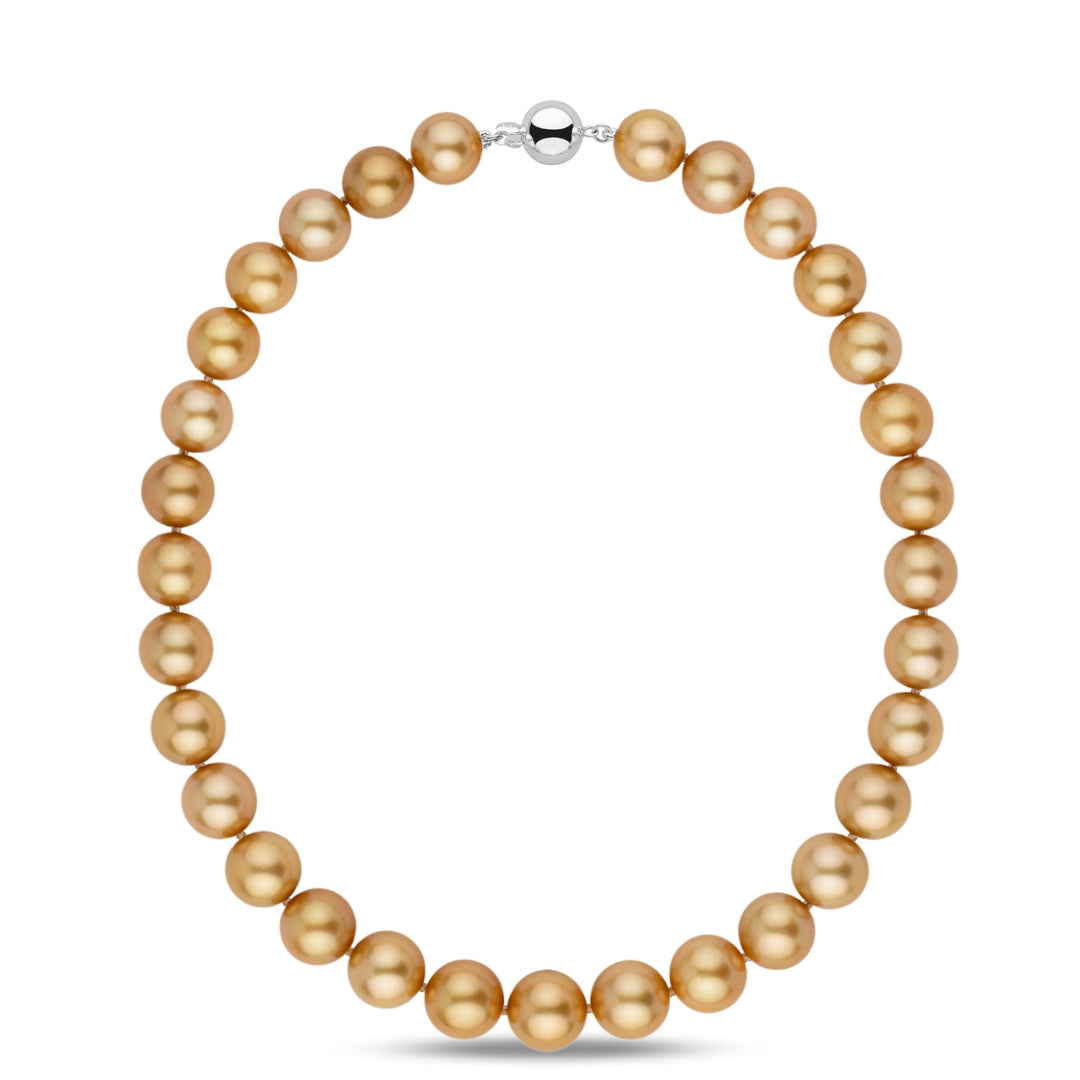 13.0–14.5 mm AA+/AAA Golden South Sea Round Pearl Necklace