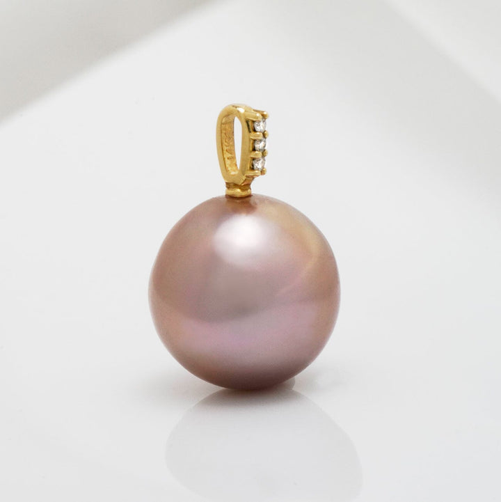 K-28: 11.8 mm Lavender Japan Kasumi 14k Gold and Diamond Pendant