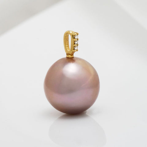 K-28: 11.8 mm Lavender Japan Kasumi 14k Gold and Diamond Pendant