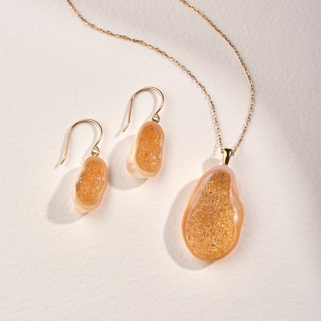 Freshwater Souffle Pearl Geode Earrings & Pendant Set with Yellow Sapphire - little h jewelry