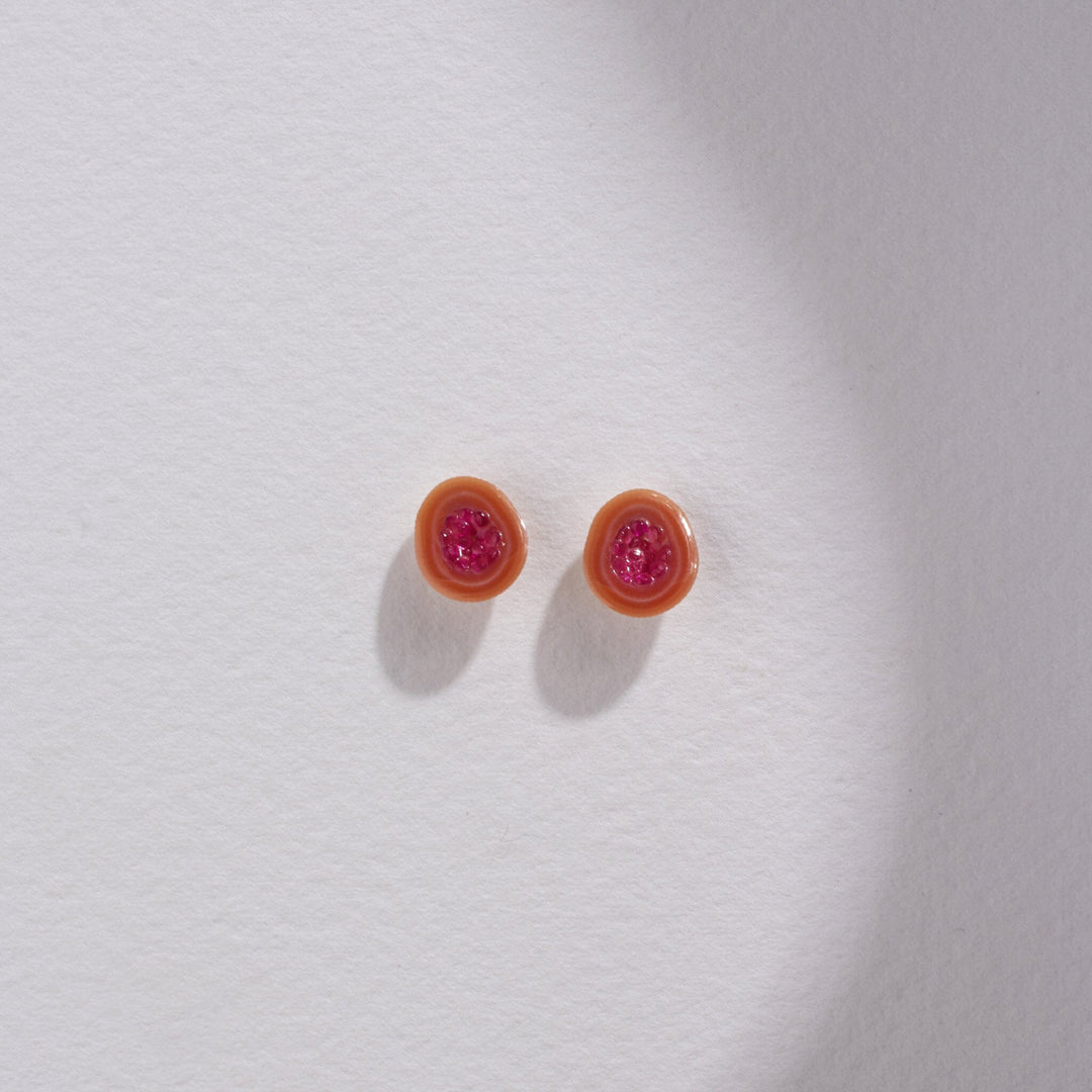 Freshwater Souffle Pearl Mini Geode Stud Earrings with Ruby - little h jewelry