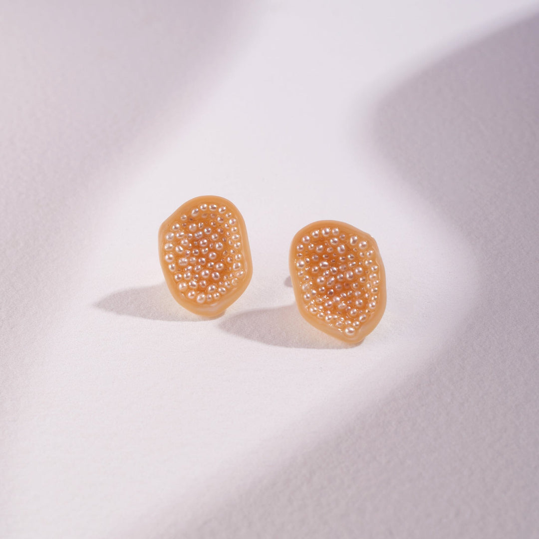 Freshwater Souffle Pearl Geode Stud Earrings with Seed Pearls - little h jewelry
